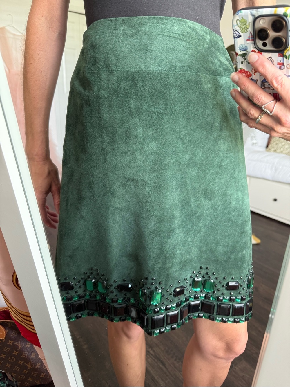 Emerald Suede Jeweled Skirt Y2K Party Girl Glam Size 2